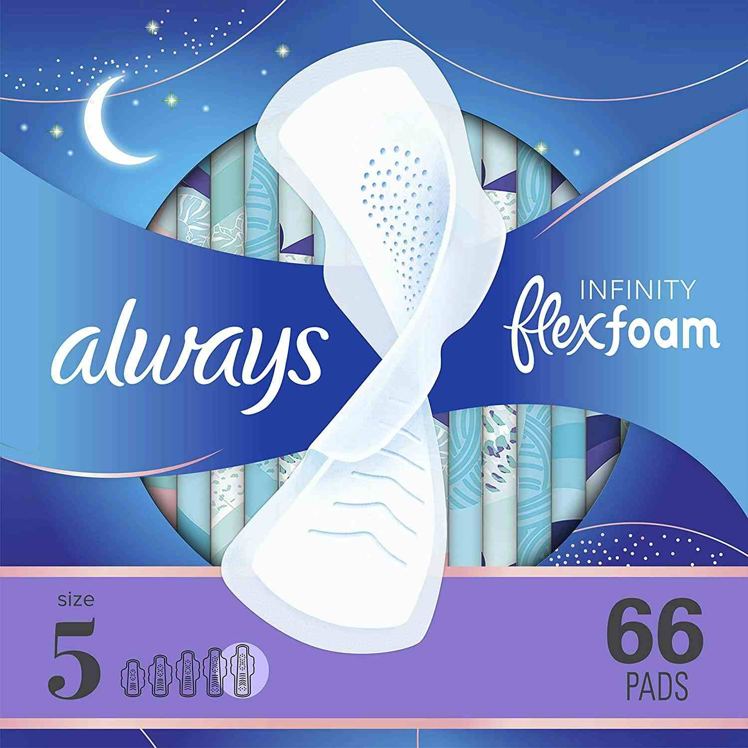 Always Infinity Pads with Wings, Size 5, Unscented, Extra Heavy Overnight Absorbency, 80348110, Pack of 18