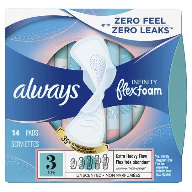 Always Infinity Pads with Wings, Size 3, Unscented, Extra Heavy Absorbency, 80348150, Pack of 28