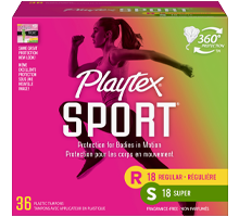 Playtex Sport Tampons Multipack, Unscented, Regular & Super Absorbencies, 02690, Box of 36