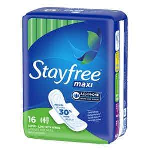 Stayfree Maxi Pads with Wings, Long, Super Absorbency, 02960, Pack of 16