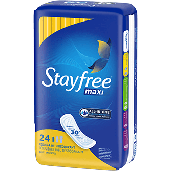 Stayfree Maxi Pads, Regular Absorbency, 02961, Pack of 24
