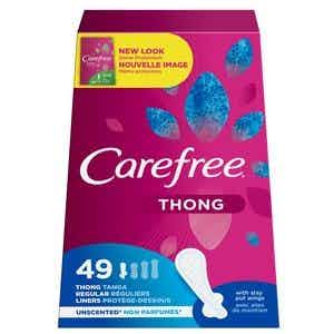 Carefree Thong Panty Liner, Unscented, Regular, 07001, Pack of 49