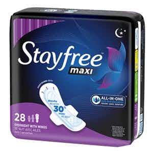 Stayfree Ultra Thin Pads with Wings, Overnight Absorbency, 07045, Pack of 28