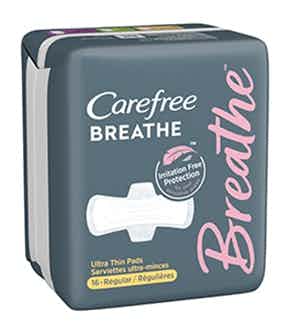Carefree Breathe Ultra Thin with Wings Pads, Regular Absorbency, 08213, Pack of 16