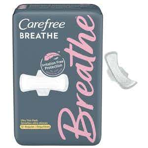 Carefree Breathe Ultra Thin with Wings Pads, Regular Absorbency, 08214, Pack of 32
