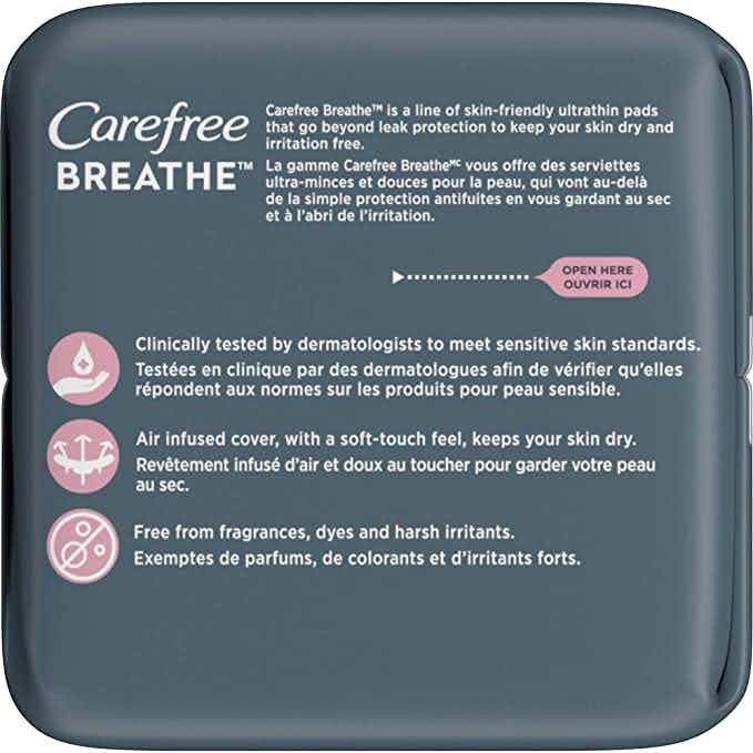 Carefree Breathe Ultra Thin with Wings Pads, Overnight Absorbency