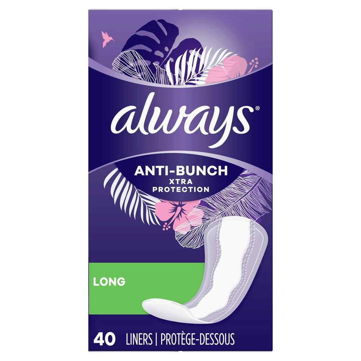 Always Anit-Bunch Xtra Protection Daily Liners, 80348266, Long - Pack of 162
