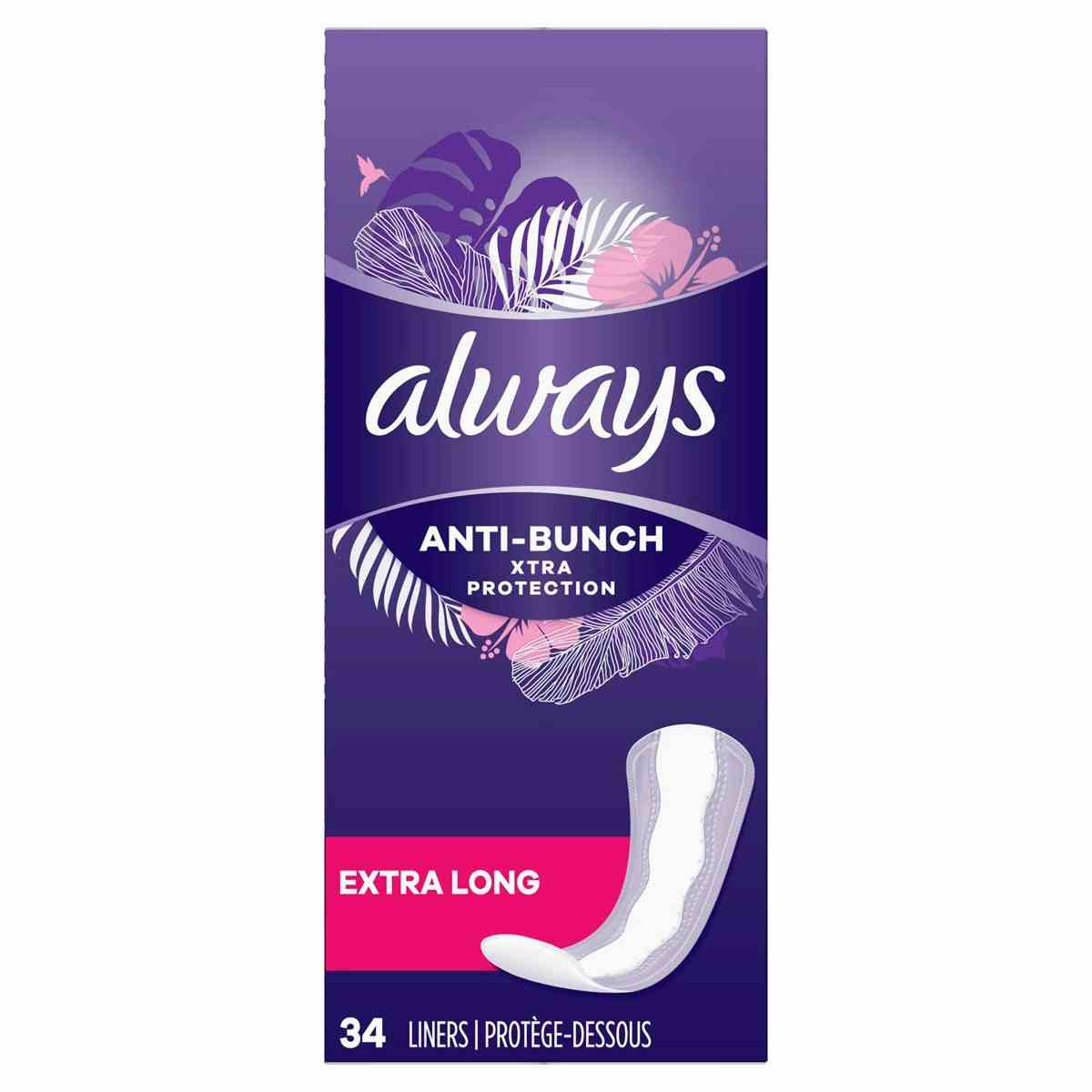 Always Anti-Bunch Xtra Protection Daily Liners, 80351704, Extra Long - Pack of 92
