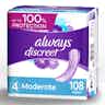 Always Discreet Incontinence Pads, Moderate Absorbency, 80348662, Pack of 108