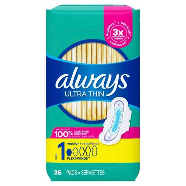 Always Ultra Thin Pads, Size 1, Regular Absorbency, 80353050, Pack of 46