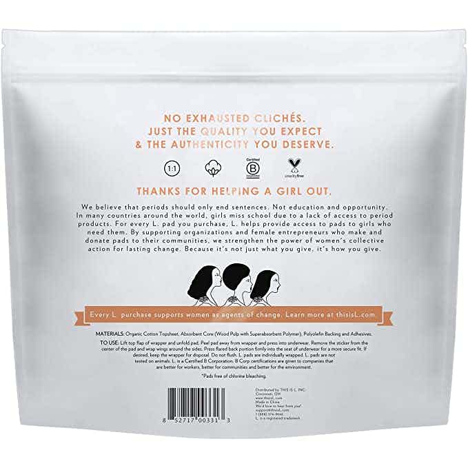 L. Chlorine Free Ultra Thin Pads with Wings,  Super Absorbency