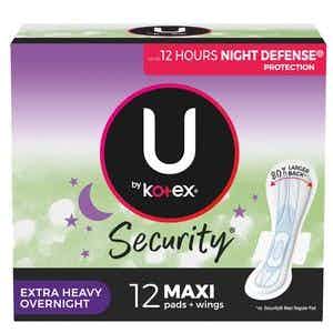 U by Kotex Security Maxi Pads with Wings, Extra Heavy Absorbency, 51755, Pack of 12