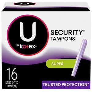 U by Kotex Security Tampons, Super Absorbency, 51570, Pack of 16