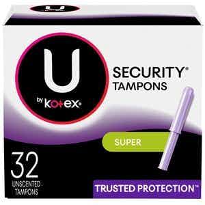 U by Kotex Security Tampons, Super Absorbency, 51573, Pack of 32