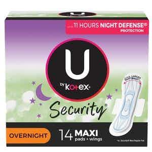 U by Kotex Security Ultra Thin Pads, Overnight Absorbency, 46595, Pack of 14