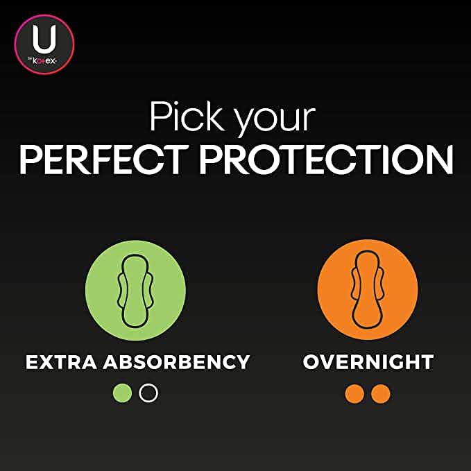U by Kotex Teen Ultra Thin Pads with Wings, Overnight Absorbency