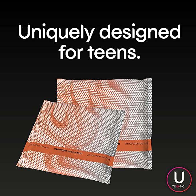 U by Kotex Teen Ultra Thin Pads with Wings, Overnight Absorbency