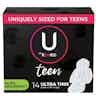 U by Kotex Teen Ultra Thin Pads with Wings, Extra Absorbency, 51752, Case of 56 (4 Boxes)