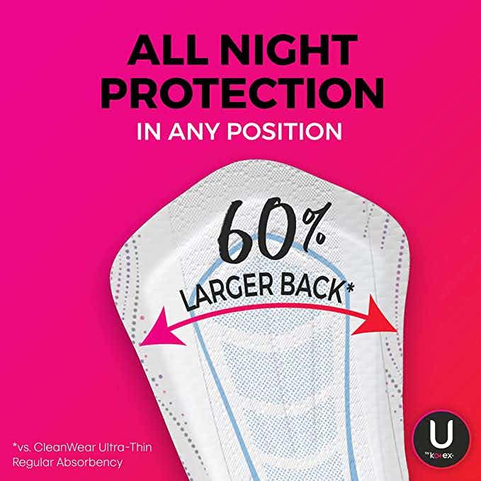 U by Kotex AllNighter Ultra Thin Pads with Wings, Overnight Absorbency