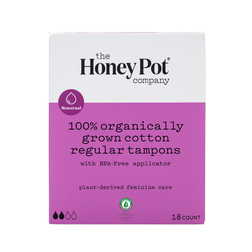 The Honey Pot Organic Cotton Tampons, Regular Absorbency, 8513, Box of 18