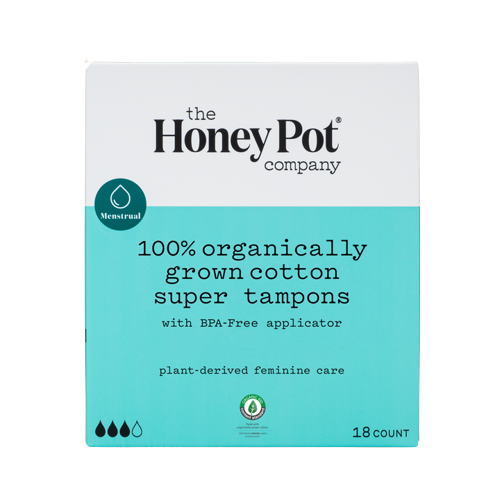 The Honey Pot Organic Cotton Tampons, Super Absorbency, 8520, Box of 18