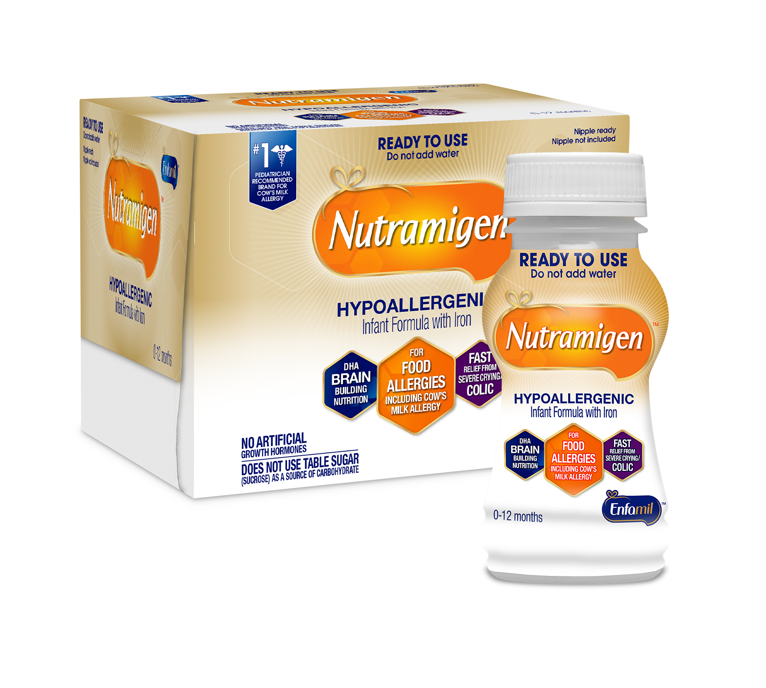 Enfamil Nutramigen Hypoallergenic Infant Formula with Iron Nursette Bottle, Ready-to-Use Liquid, 898301, 2 oz. - Pack of 6