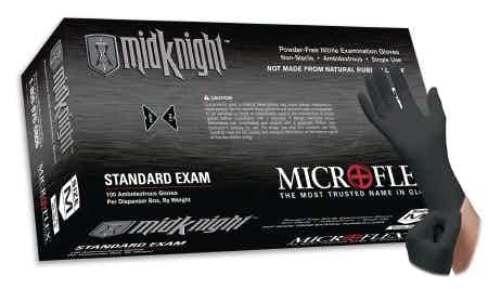 Microflex MidKnight Touch Exam Gloves, Not Chemo Approved, Black, MK-296-L, Large - Case of 10