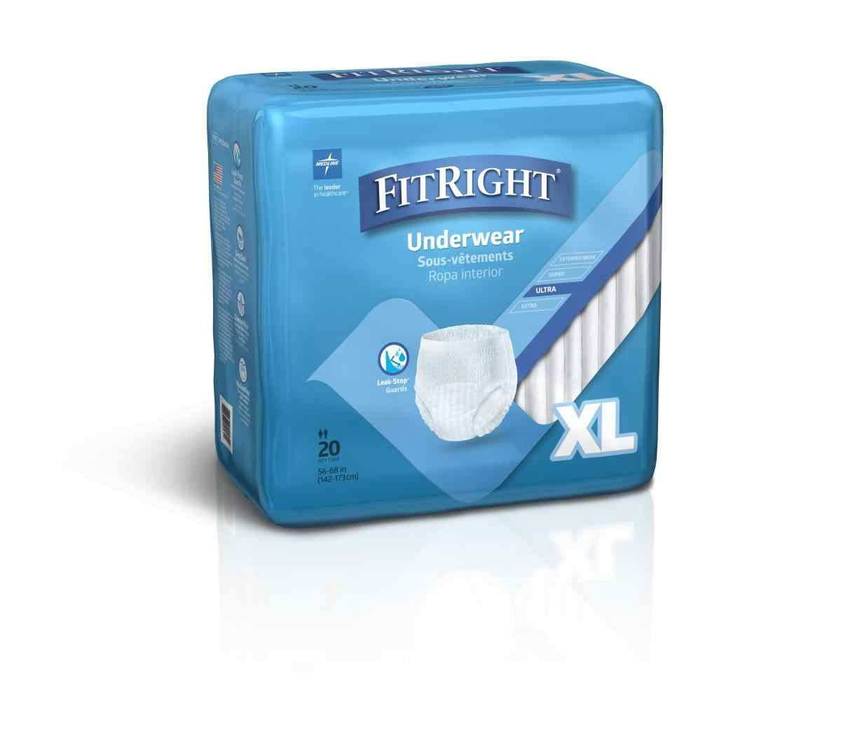 FitRight Ultra Adult Incontinence Underwear, Heavy Absorbency, FIT23600A, Size XL (56"-68") - Case of 80