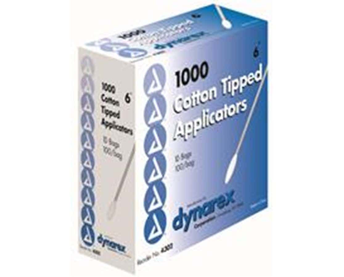Dynarex Cotton Tipped Applicator, Non-Sterile, 6", 4302, Box of 1000