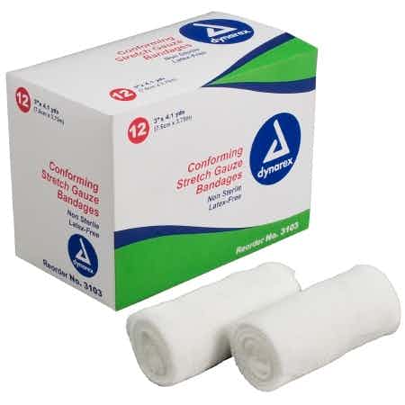 Dynarex Conforming Stretch Gauze Bandages, Non-sterile, 3103, 3" X 4 1/10 Yards - Box of 12