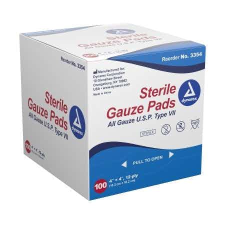 Dynarex Gauze Pads, 12-Ply, Sterile, 3354, 4 X 4 inches - Box of 100