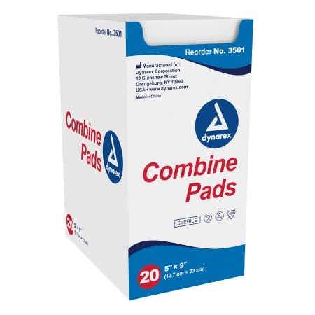Dynarex Non-Adherent Combine Pad, Sterile, 5" X 9", 3501, Pack of 20