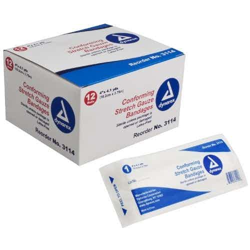 Dynarex Stretch Guaze Bandage, Sterile, 4" x 4 yds, 3114, Box of 12