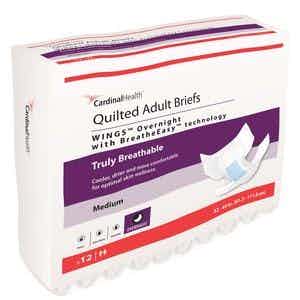 Cardinal Health Wings Quilted Briefs Adult Diapers with Tabs, Overnight Absorbency, 67033, Pack of 12