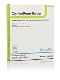 DermaRite ComfortFoam Border Self-Adherent Soft Silicone Foam Dressing with Border,  Sterile, 6 X 6", 00318E, Box of 10