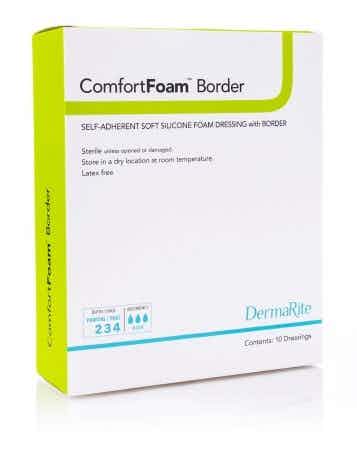 DermaRite ComfortFoam Border Self-Adherent Soft Silicone Foam Dressing with Border,  Sterile, 7 X 7", 43770, Box of 5