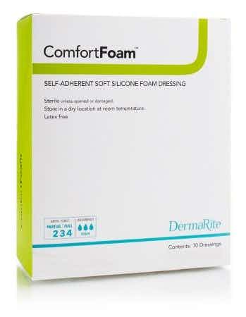 DermaRite ComfortFoam Border Self-Adherent Soft Silicone Foam Dressing,  Sterile, 3 X 3", 44330, Box of 10