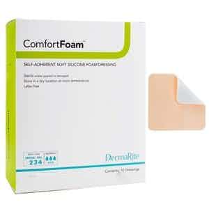 DermaRite ComfortFoam Self-Adherent Soft Silicone Foam Dressing, Sterile, 4 X 5'', 44450, Box of 10