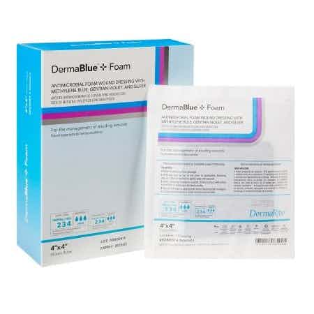 DermaRite DermaBlue+Antimicrobial Foam Wound Dressing with Silver, Sterile, 4 X 4", 76040414, Box of 10