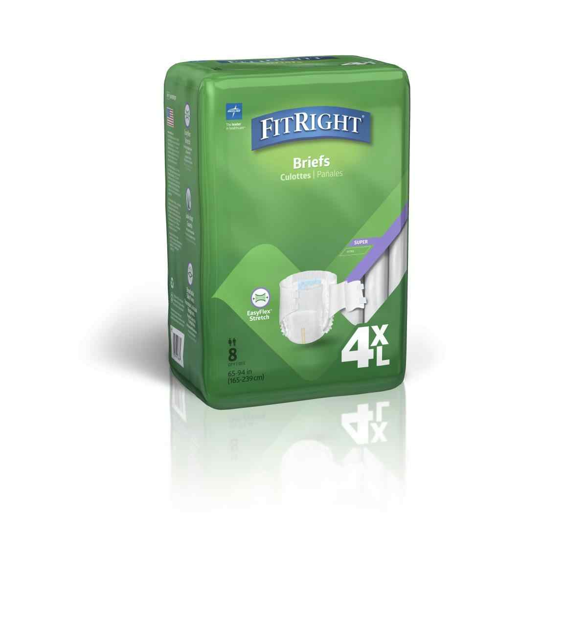 FitRight Baribrief Incontinence Briefs Adult Diapers with Tabs, Overnight Absorbency, BARIBRIEFC, White - 65-94" - Case of 32