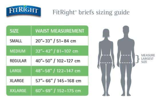 FitRight Ultra Adult Incontinence Briefs, Heavy Absorbency, Sizing Guide