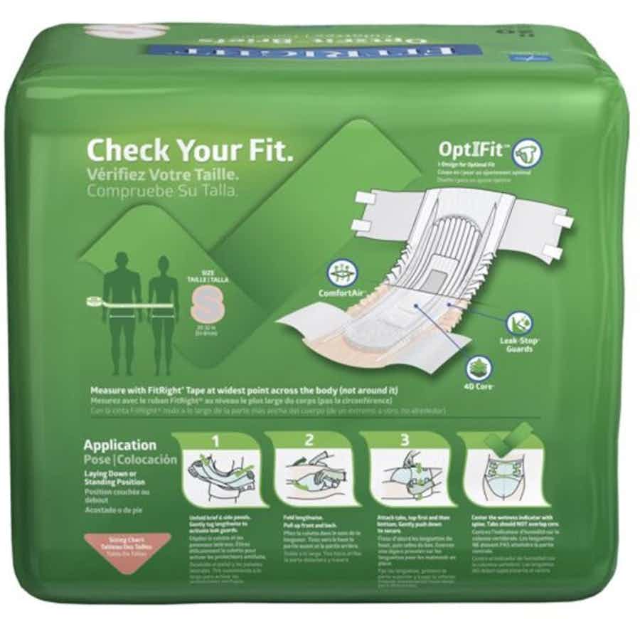 FitRight Ultra Adult Incontinence Briefs, Heavy Absorbency, FITULTRASMZ-BG20, S ( 20-32"), Bag of 20, Back view