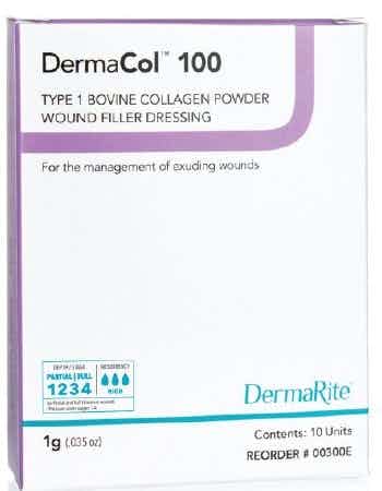 DermaRite DermaCol 100 Type 1 Bovine Collagen Powder Wound Filler Dressing, 1g, 00300E, Box of 10
