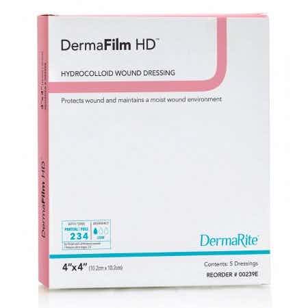 DermaRite DermaFilm HD Hydrocolloid Wound Dressing, Sterile,  4 X 4", 00239E, Box of 5