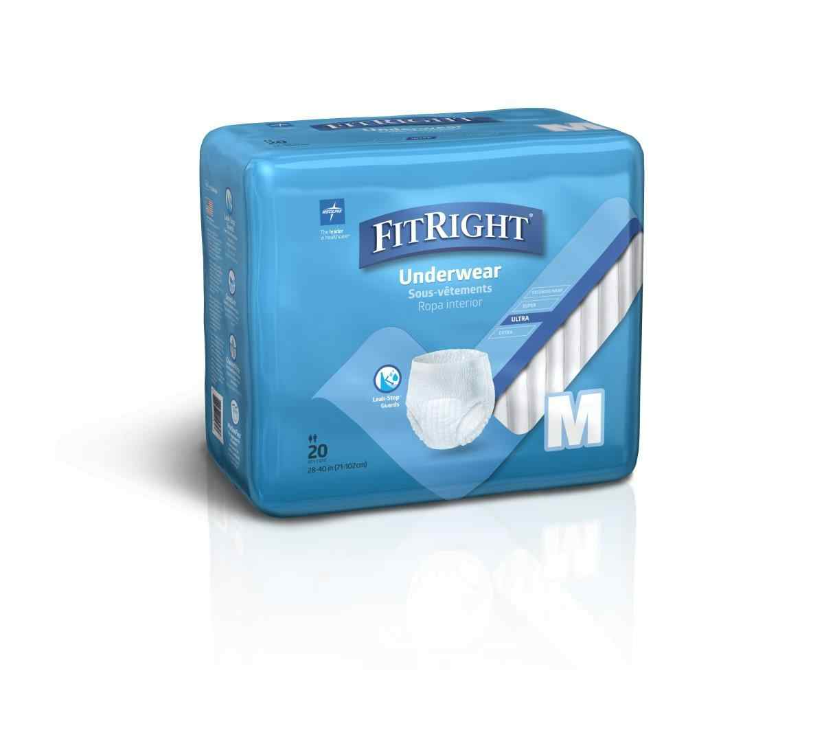 FitRight Ultra Protective Underwear, Moderate Absorbency, FIT23005AZ, M (28"-40") - Bag of 20