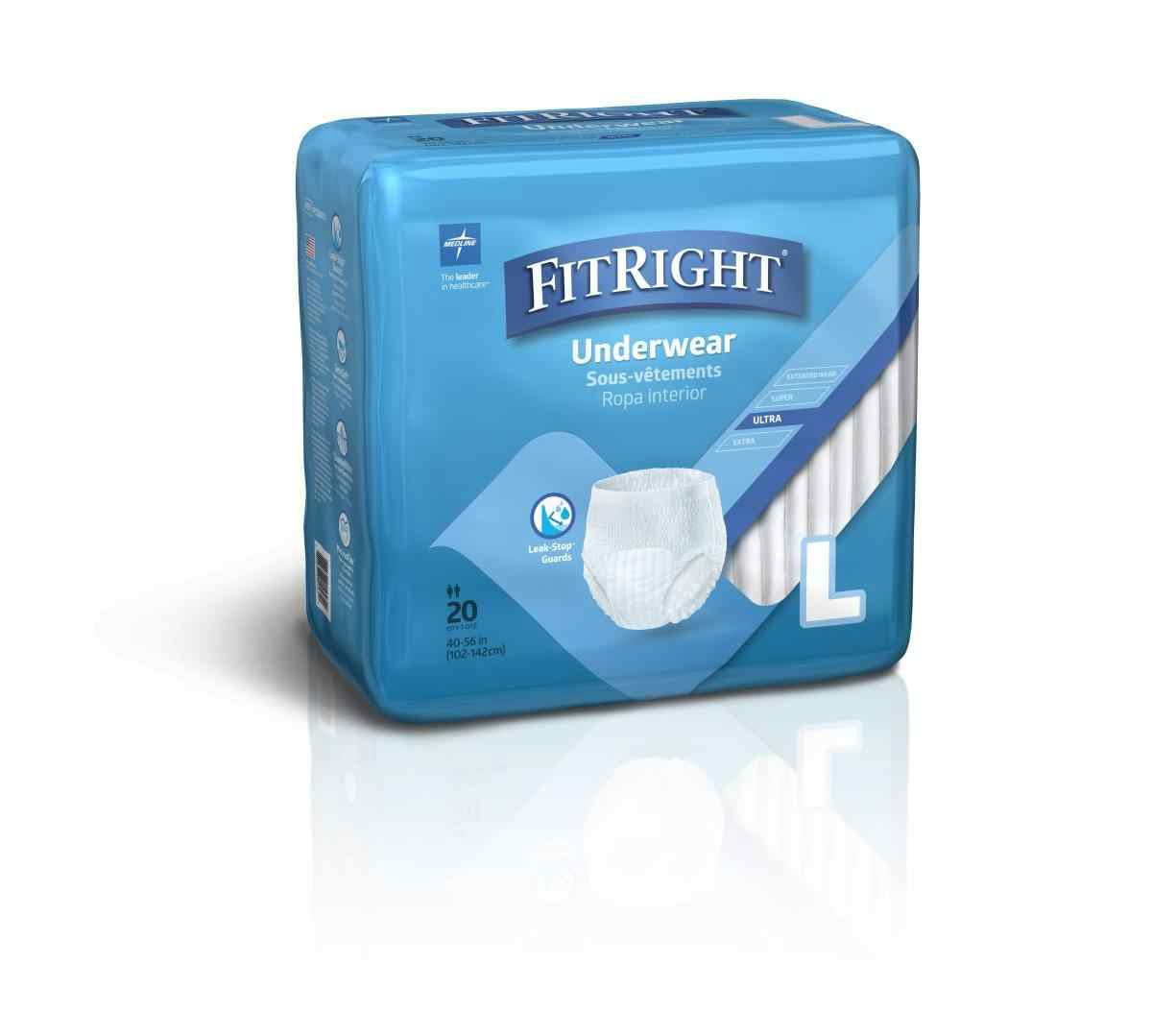 FitRight Ultra Protective Underwear, Moderate Absorbency, FIT23505AZ, L (40"-56") - Bag of 20