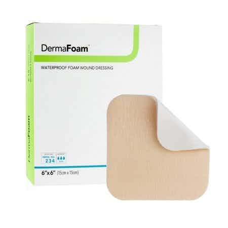 DermaRite DermaFoam Waterproof Foam Wound Dressing, Sterile, 6 X 6", 00292E, Box of 10