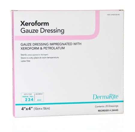 DermaRite Xeroform Impregnated Gauze Dressing, Sterile, 4 X 4", 24440, Box of 25