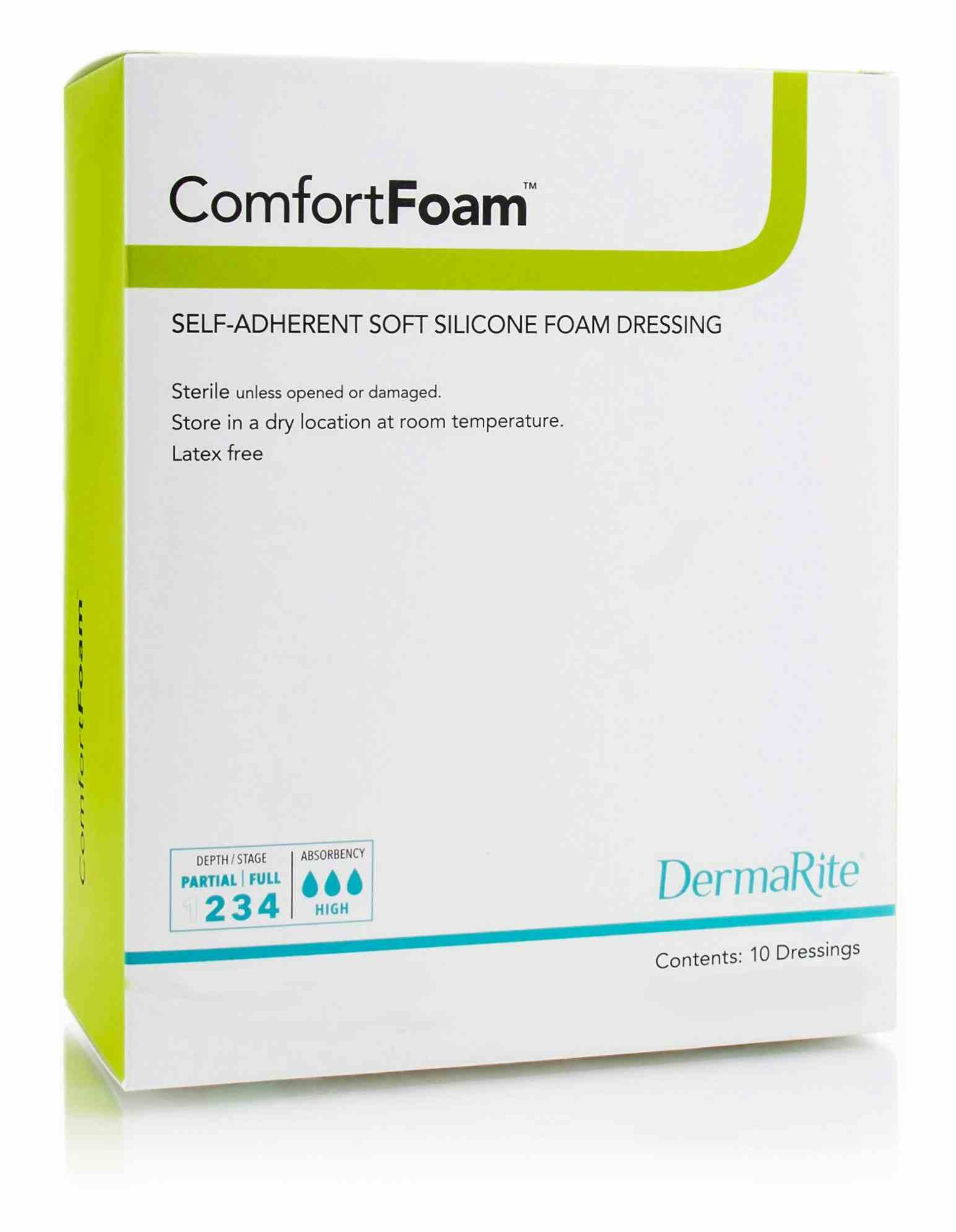 DermaRite ComfortFoam Self-Adherent Soft Silicone Foam Dressing, Sterile, 8 X 8", 44880, Box of 5