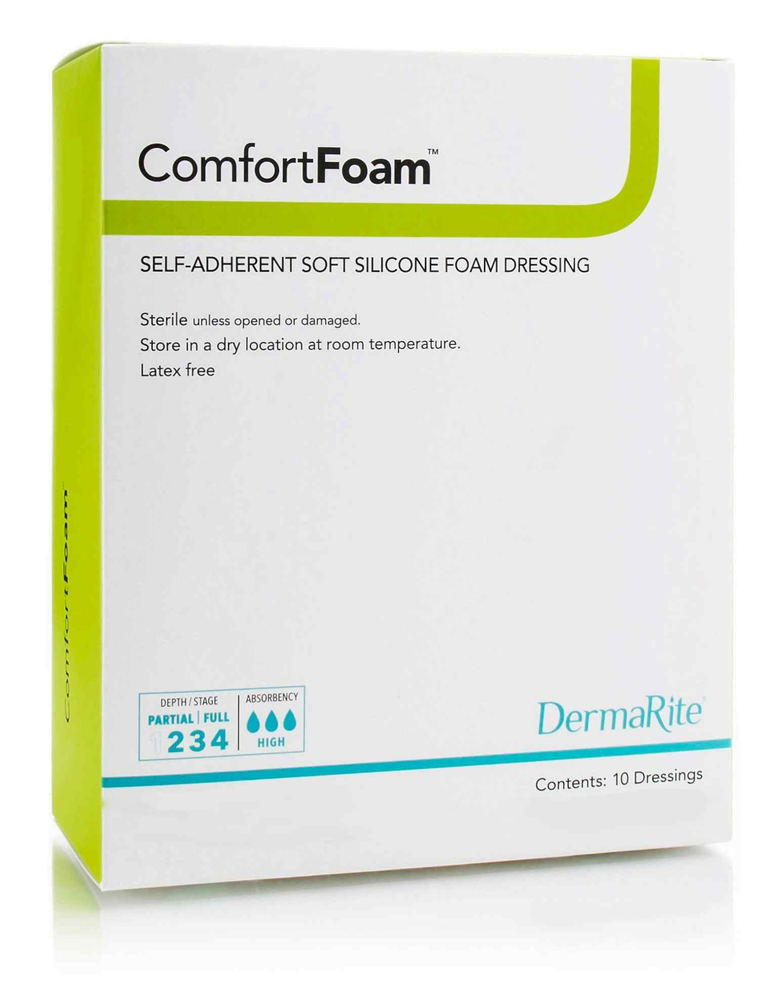 DermaRite ComfortFoam Self-Adherent Soft Silicone Foam Dressing, Sterile, 8 X 8", 44880, Box of 5